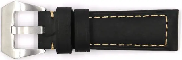 Alt view image 3 of 5 - Black 22mm or 24mm Genuine Leather Wristwatch Watch Band  Vintage Watchband for Men with Stainless Buckle