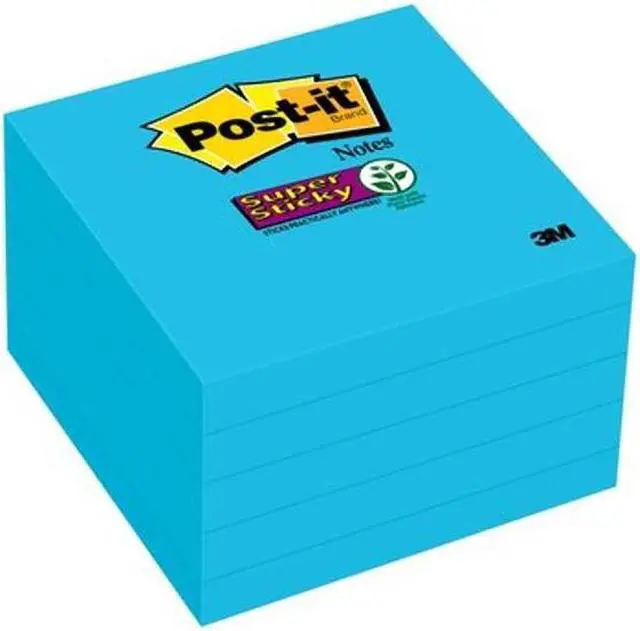Main image of Post-it® Super Sticky Notes 654-5SSBE, 3 in x 3 in (76 mm x 76 mm), Electric Blue, 5 Pads/Pack