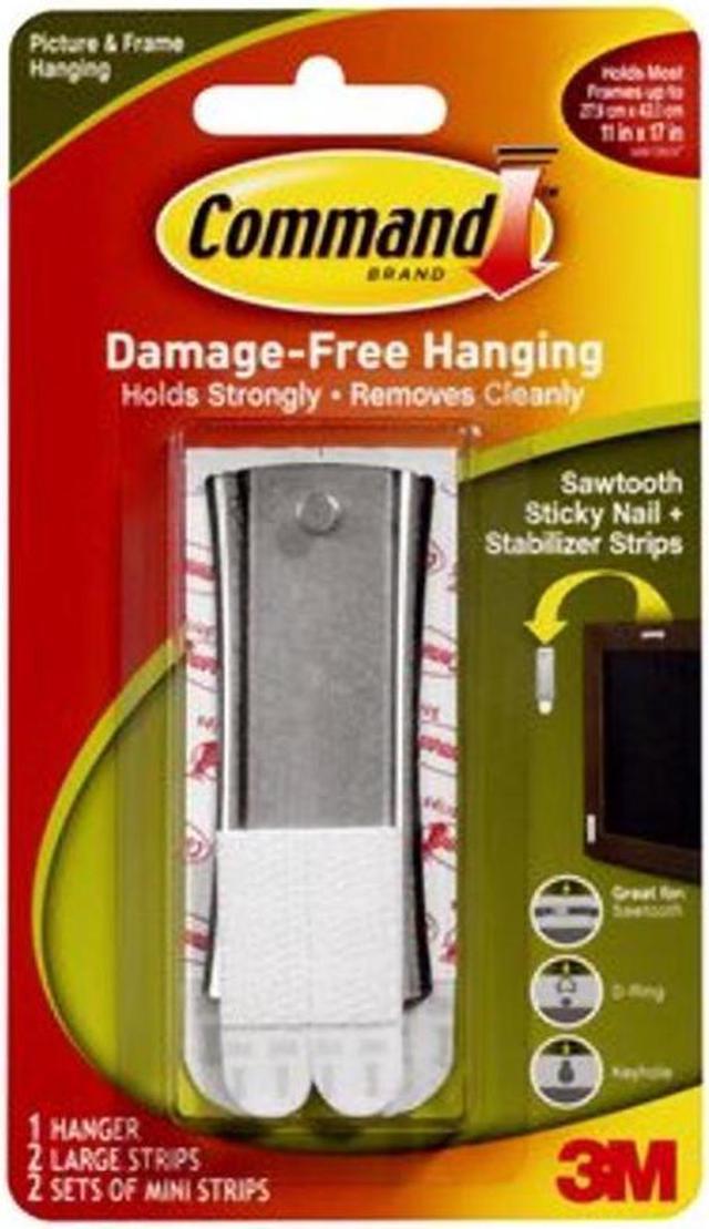 3M Command 17047 Universal Picture Hanger Large Sticky Sawtooth Nail Hanger  Damage Free Hanging Holds 5 Pounds 1 Hanger 2 Large Strips 2 Sets Mini  Strips Per Pack, 3-Pack 