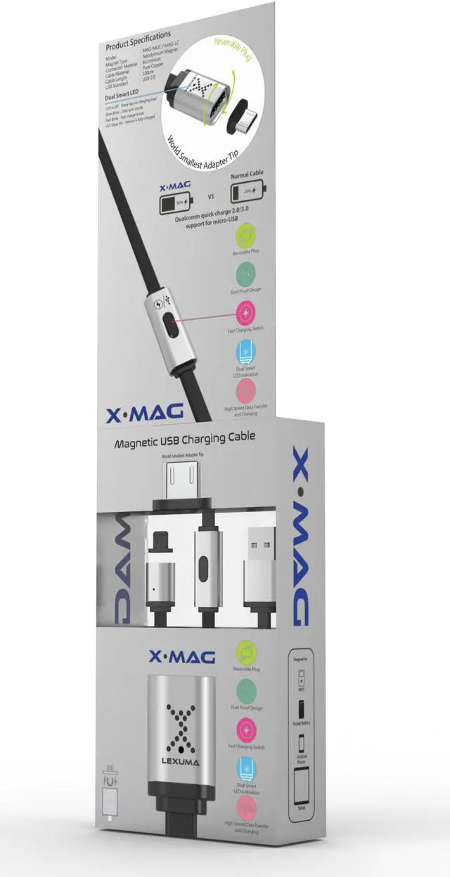 Alt view image 2 of 7 - Lexuma XMAG Magnetic Micro-USB Charging High Speed Data Transfer Cable for Samsung, HTC, LG, Sony, Android Devices