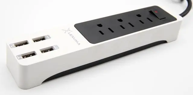 Alt view image 3 of 6 - Lexuma XSTRIP XPS-SB1340 Bar Type Power Strip with 4 USB charging ports (5V/6A) , 3-gangs US socket, 3.9 feet cord, master on/off switch (Black and White)