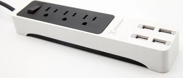 Alt view image 4 of 6 - Lexuma XSTRIP XPS-SB1340 Bar Type Power Strip with 4 USB charging ports (5V/6A) , 3-gangs US socket, 3.9 feet cord, master on/off switch (Black and White)