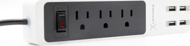 Alt view image 5 of 6 - Lexuma XSTRIP XPS-SB1340 Bar Type Power Strip with 4 USB charging ports (5V/6A) , 3-gangs US socket, 3.9 feet cord, master on/off switch (Black and White)