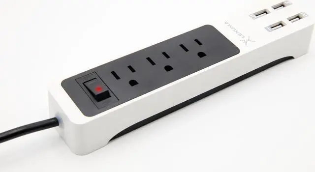 Main image of Lexuma XSTRIP XPS-SB1340 Bar Type Power Strip with 4 USB charging ports (5V/6A) , 3-gangs US socket, 3.9 feet cord, master on/off switch (Black and White)