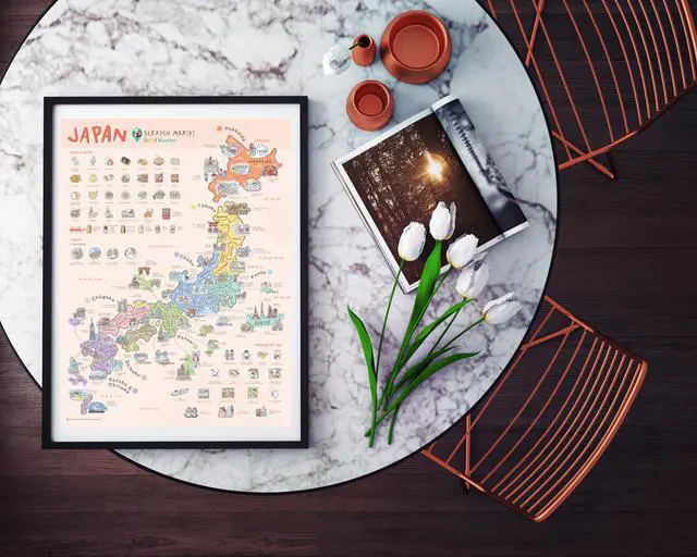 Alt view image 3 of 6 - Good Weather Premium Unique Design Japan Scratch Off Travel Map - Perfect Traveler's Gift + FREE Scratch Pen.  Scratch off places you travel. 15.75 x 11.81 inches