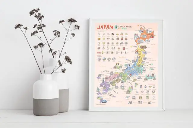 Alt view image 5 of 6 - Good Weather Premium Unique Design Japan Scratch Off Travel Map - Perfect Traveler's Gift + FREE Scratch Pen.  Scratch off places you travel. 15.75 x 11.81 inches