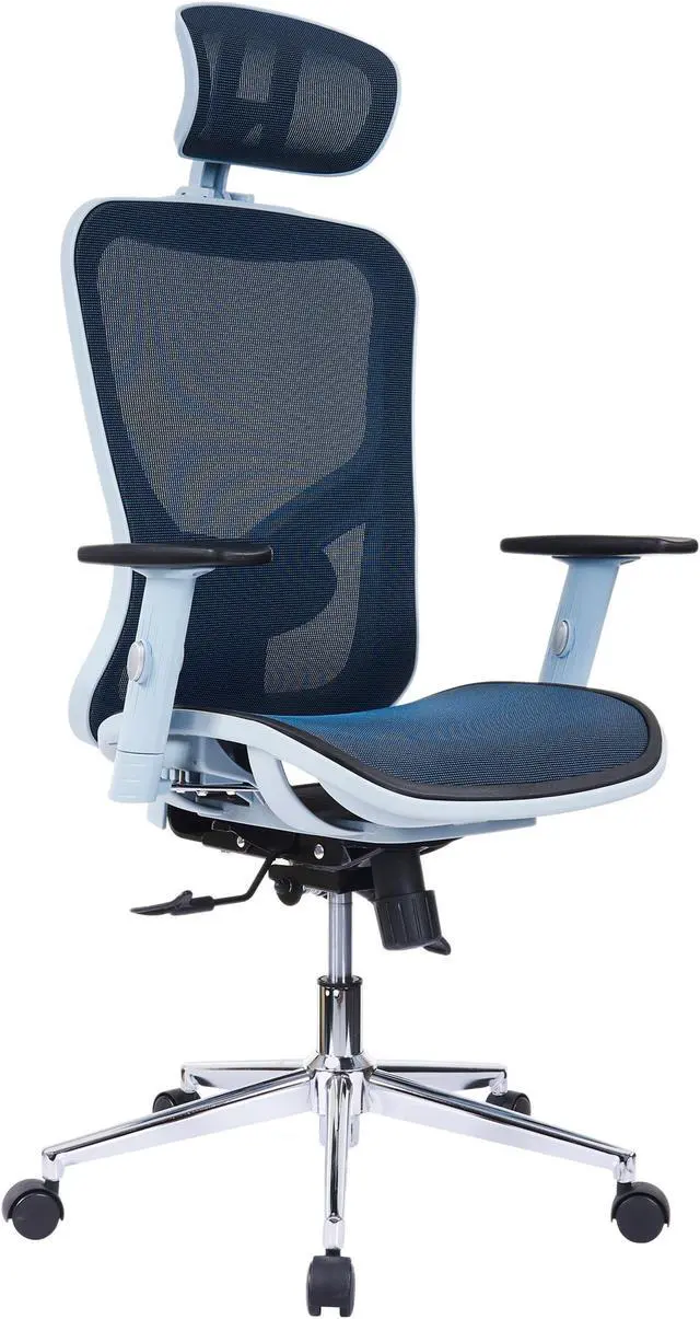 Alt view image 12 of 20 - The Techni Mobili High Back Executive Mesh Office Chair with Arms, Headrest and Lumbar Support, Blue