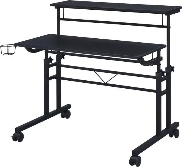 Alt view image 9 of 20 - Techni Mobili Rolling Writing Desk with Height Adjustable Desktop and Moveable Shelf, Black