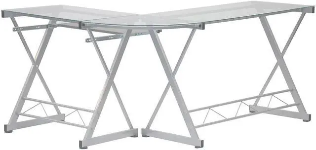 Alt view image 5 of 18 - Deluxe Ergonomic L-Shaped Computer Desk Workstation - Clear Tempered Glass