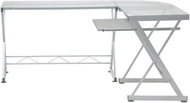 Alt view image 4 of 18 - Deluxe Ergonomic L-Shaped Computer Desk Workstation - Clear Tempered Glass