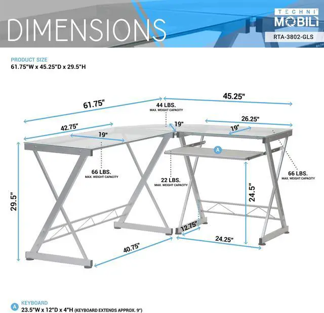 Alt view image 7 of 18 - Deluxe Ergonomic L-Shaped Computer Desk Workstation - Clear Tempered Glass