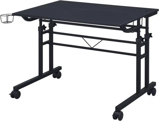 Alt view image 7 of 20 - Techni Mobili Rolling Writing Desk with Height Adjustable Desktop and Moveable Shelf, Black
