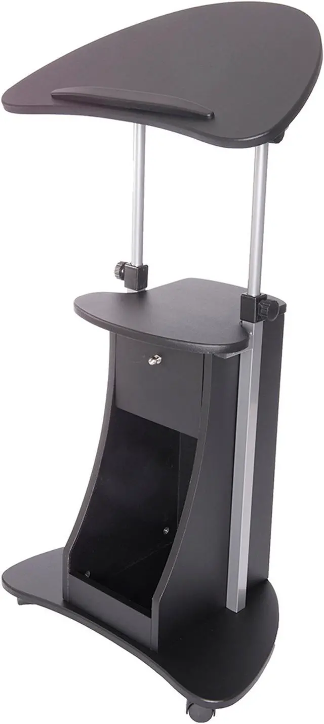 Alt view image 5 of 19 - Techni Mobili Sit-to-Stand Rolling Laptop Holder With Storage, Laptop Stand with Height Adjustable and Non Marking Caster Wheels, Black