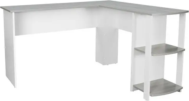 Alt view image 10 of 20 - Techni Mobili Modern L-Shaped Computer Desk with Side Shelves, Workstation Table with Particle Board Panels and Woodgrain Laminate Surface, Grey