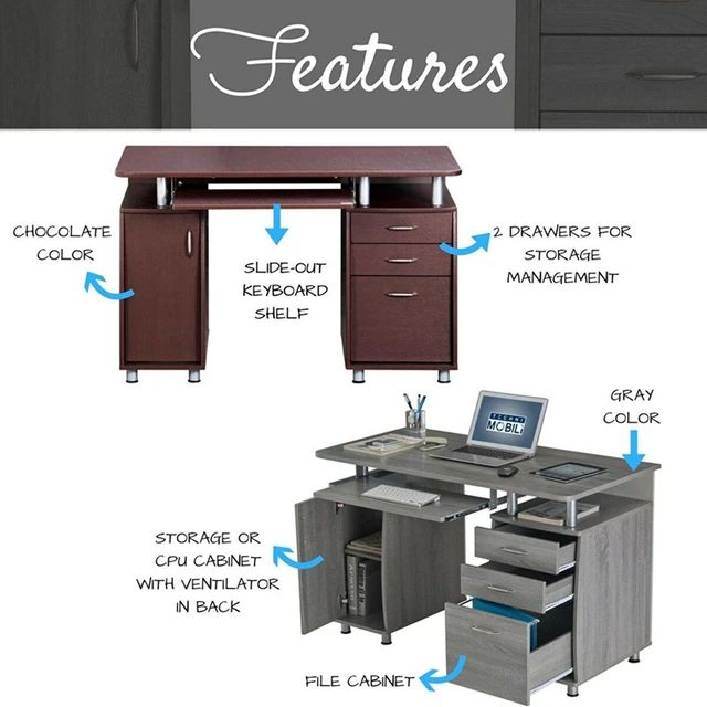 Techni Mobili Complete Workstation Computer Desk with Storage. Color ...