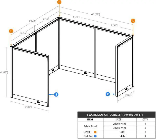 Alt view image 2 of 7 - GOF Freestanding Workstation Cubicle, Privacy Wall Partition, Large Room Divider for Office, School, Library, and to Create Any Private Work Areas (6'D x 6'W x 4'H)