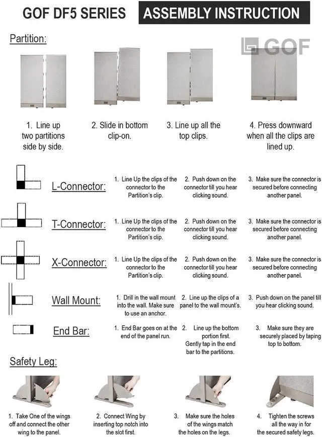 Alt view image 6 of 6 - GOF Office Partition Wall-Mount Connectors for Freestanding Privacy Wall Panels, Full Fabric Room Dividers, Custome Built Cubicle Workstations, Parts & Accessories (72" H, Wall Mount)