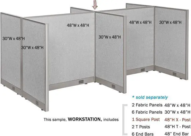 Alt view image 4 of 7 - GOF Office Partition Connectors/Posts for X-Shaped Freestanding Privacy Wall Panels, Full Fabric Room Dividers, Custome Built Cubicle Workstations, Parts & Accessories (48" H, X-Post)
