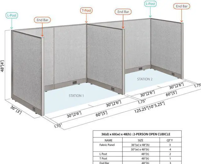 Alt view image 2 of 6 - GOF 2 Station 48"H Open Cubicle Office Panel / Workstation / Office Partition / Panel / Divider
