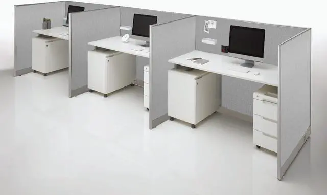 Alt view image 6 of 7 - GOF 6-Person Workstation Cubicle, Freestanding Office Partition Divider for Office, School, Library, Call Center, and PC Gaming Room (60"D x 180"W x 48"H)