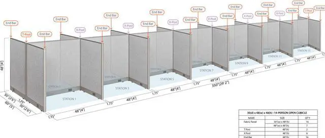Alt view image 2 of 7 - GOF 14-Person Workstation Cubicles, Freestanding Office Partition, Room Dividers for School, Library, Call Center, and PC Gaming Room (60"D x 336"W x 48"H)