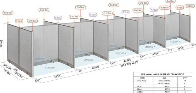 Alt view image 2 of 7 - GOF 10-Person Workstation Cubicles, Freestanding Office Partition, Room Dividers for School, Library, Call Center, and PC Gaming Room (60"D x 240"W x 48"H)
