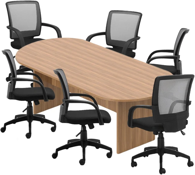 Main image of GOF 8 FT Racetrack Conference Table w/ 6 Chairs Set for Home Office, School, Library, Board Room, Meeting Room, Break Room - Sturdy Table & Comfortable Chairs for Meetings with Laptops (Walnut)