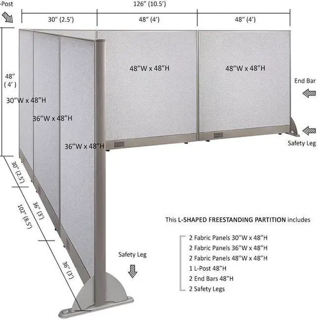 Alt view image 2 of 7 - GOF L-Shaped Office Partition Set, Freestanding Privacy Wall/ Cubicle/ Workstation/ Room Divider (102"D x 126"W x 48"H)