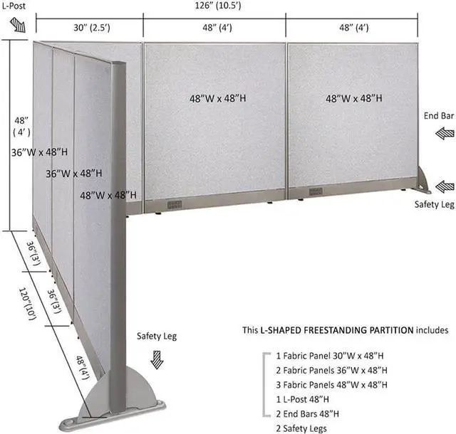 Alt view image 2 of 7 - GOF L-Shaped Office Partition Set, Freestanding Privacy Wall/ Cubicle/ Workstation/ Room Divider (120"D x 126"W x 48"H)