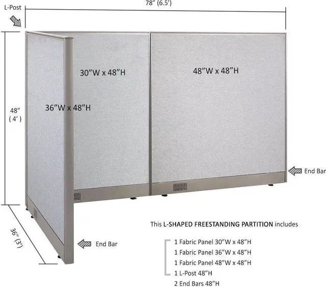 Alt view image 2 of 7 - GOF L-Shaped Office Partition Set, Freestanding Privacy Wall/ Cubicle/ Workstation/ Room Divider (36"D x 78"W x 48"H)