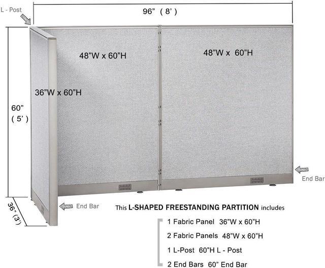 Alt view image 2 of 7 - GOF L-Shaped Office Partition Set, Freestanding Privacy Wall/ Cubicle/ Workstation/ Room Divider (36"D x 96"W x 60"H)