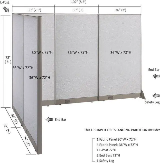Alt view image 2 of 7 - GOF L-Shaped Office Partition Set, Freestanding Privacy Wall/ Cubicle/ Workstation/ Room Divider (72"D x 102"W x 72"H)