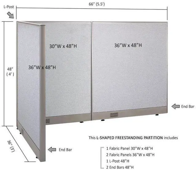 Alt view image 2 of 7 - GOF L-Shaped Office Partition Set, Freestanding Privacy Wall/ Cubicle/ Workstation/ Room Divider (36"D x 66"W x 48"H)