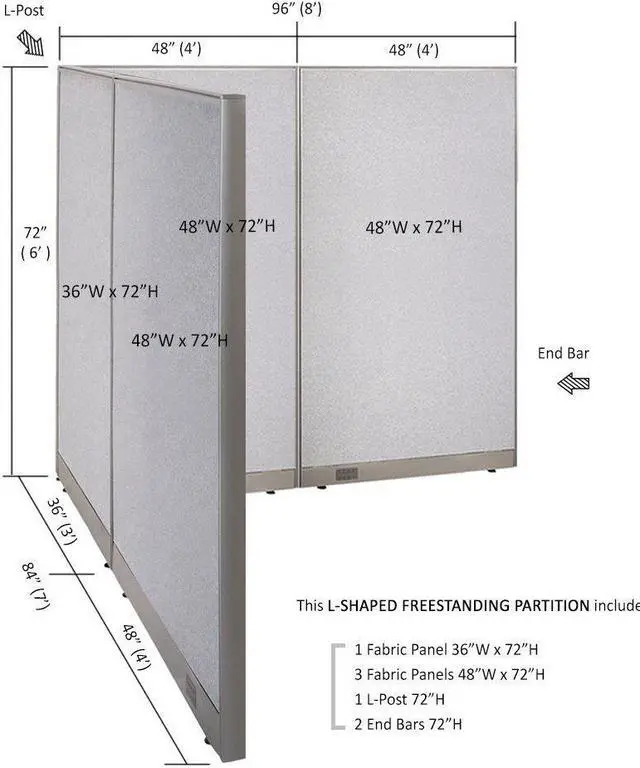 Alt view image 2 of 7 - GOF L-Shaped Office Partition Set, Freestanding Privacy Wall/ Cubicle/ Workstation/ Room Divider (84"D x 96"W x 72"H)