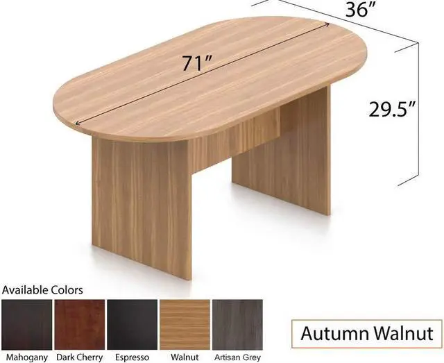 Alt view image 3 of 7 - GOF 6 FT Racetrack Conference Table w/ 4 Chairs (G11776) Set for Home Office, School, Library, Board Room, Meeting Room - Sturdy Table & Comfortable Chairs for Meetings with Laptops (Walnut)