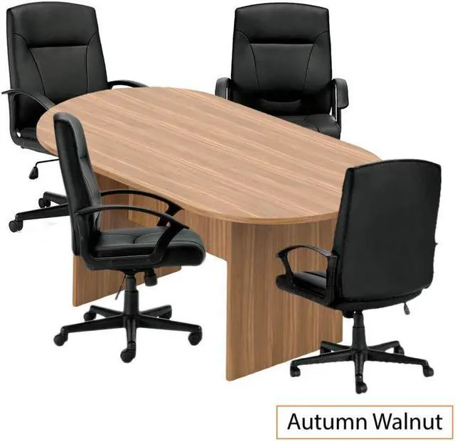 Main image of GOF 6 FT Racetrack Conference Table w/ 4 Chairs (G11776) Set for Home Office, School, Library, Board Room, Meeting Room - Sturdy Table & Comfortable Chairs for Meetings with Laptops (Walnut)
