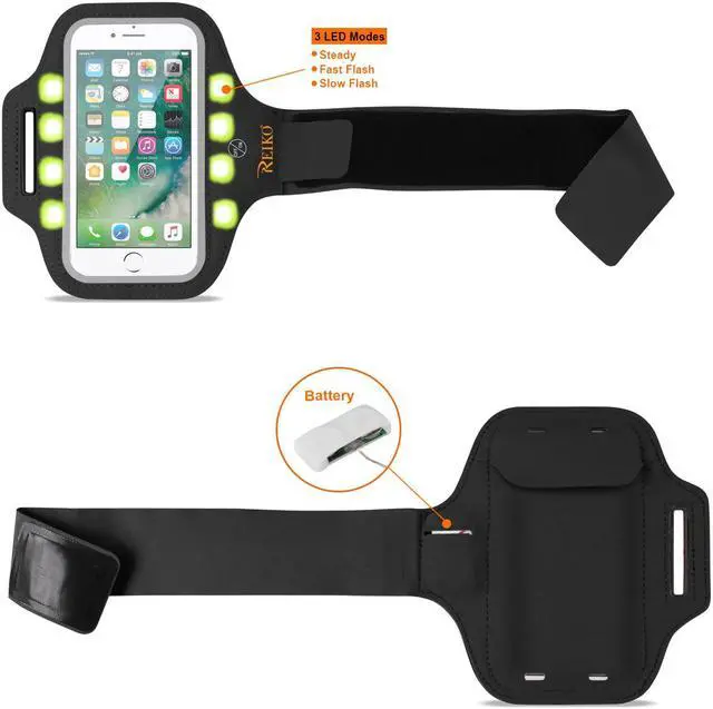 Main image of REIKO RUNNING SPORTS ARMBAND FOR IPHONE 7/ 6/ 6S OR 5 INCHES DEVICE WITH LED IN BLACK (5x5 INCHES)
