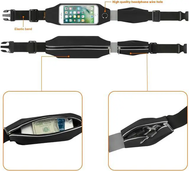 Alt view image 3 of 7 - REIKO RUNNING SPORT BELT FOR IPHONE 7 PLUS/ 6S PLUS OR 5.5 INCHES DEVICE WITH TWO POCKETS AND LED IN BLACK (5.5x5.5 INCHES)