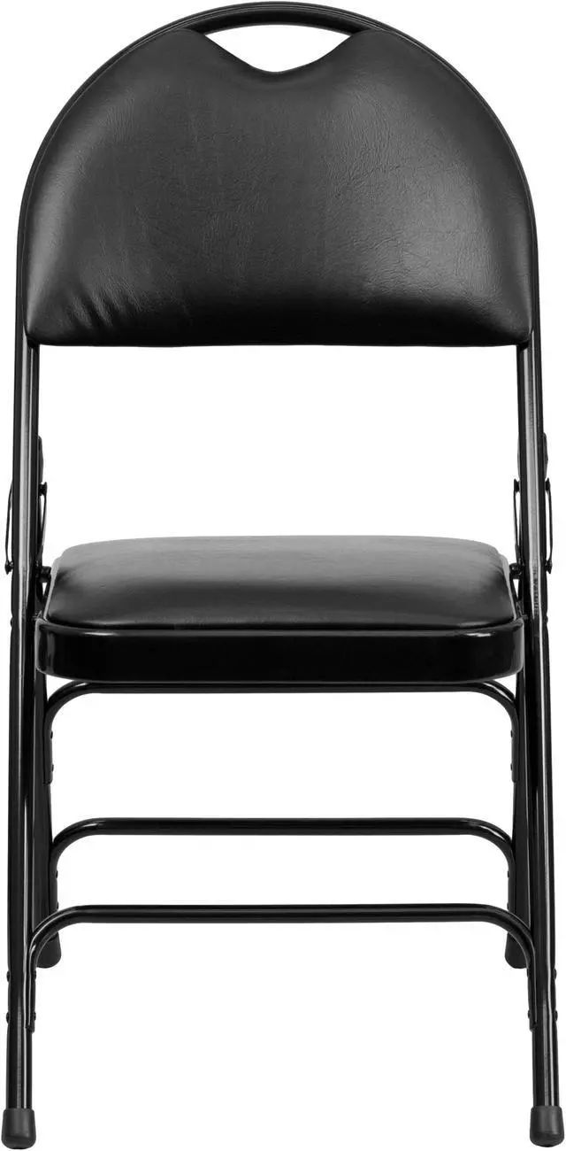 Alt view image 5 of 20 - 2 Pk. HERCULES Series Ultra-Premium Triple Braced Black Vinyl Metal Folding Chair with Easy-Carry Handle