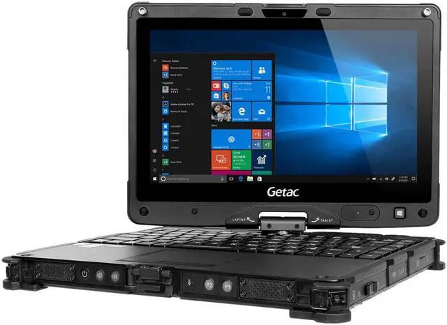 Main image of GETAC V110 G1 1366x768 HD Touchscreen 2 in 1 Laptop/Tablet Rugged Convertible Notebook, Intel Core i5-4300U 1.9GHz, 4GB DDR3 RAM, 128GB SSD, Windows 10 Pro Grade B