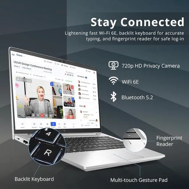 Alt view image 3 of 7 - HP EliteBook 640 G9 14" 1920x1080 FHD Business Laptop, Intel Core i5-1245U, 32GB RAM, 512GB NVMe SSD, Cam, Wi-Fi 6E, Windows 11 Pro, Silver Grade B