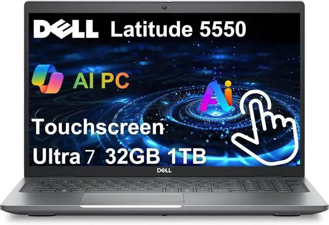 Main image of Dell Latitude 5550 15.6" FHD Touchscreen Business Laptop AI PC, Intel 12-Core Ultra 7 165U 1.7GHz, 32GB DDR5 RAM, 1TB SSD NVMe, Backlit, IR Webcam, 2X Thunderbolt 4, HDMI, WiFi 6E Win 11 Pro, Grade A