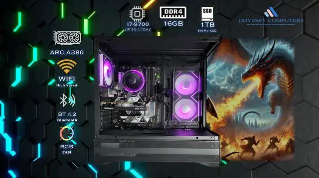 Alt view image 5 of 7 - Odyssey Black Widow V3 Custom Gaming PC, RGB LED Fans, Intel Core i7 upto 4.7GHz, 16GB RAM, 1TB NVMe SSD, ACR A380, Wi-Fi BT, Windows 11 Pro Keyboard & Mouse