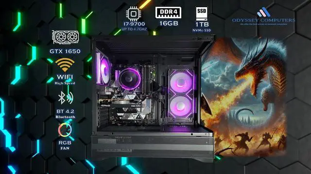 Alt view image 5 of 7 - Odyssey Black Widow V3 Custom Gaming PC, RGB LED Fans, Intel Core i7 upto 4.7GHz, 16GB RAM, 1TB NVMe SSD, GeForce GTX 1650, Wi-Fi BT, Windows 11 Pro Keyboard & Mouse