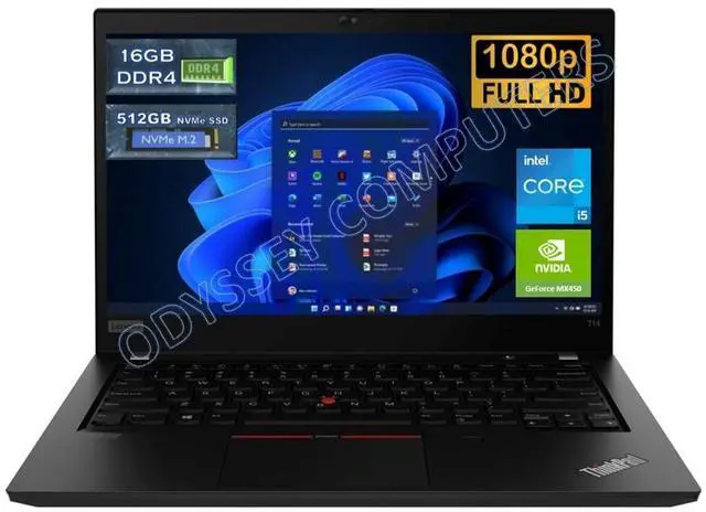 Main image of Lenovo Thinkpad T14 Gen 2 14" 1080p Full HD Laptop, i5-1145G7 2.60GHz, 16GB DDR4, 512GB NVMe SSD, Thunderbolt 4, HDMI, Webcam, GeForce MX450, Windows 11 Pro Black Grade B