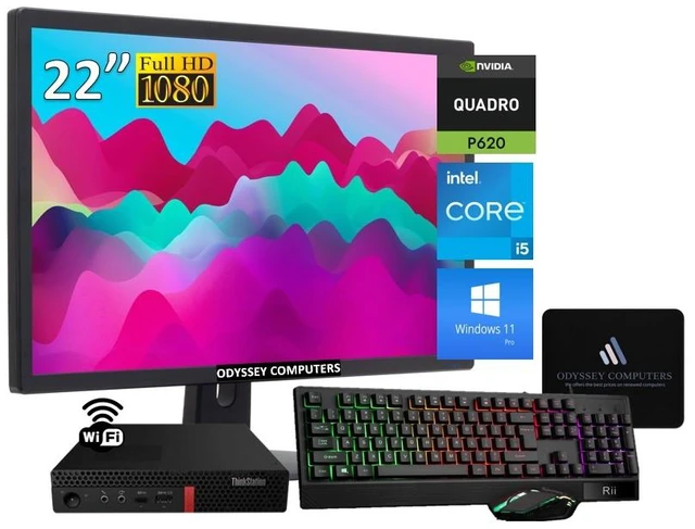 Main image of ODYPC Lenovo ThinkCentre Tiny Gaming Desktop Bundle Intel Core i5 upto 3.5GHz, 16GB RAM, 512GB SSD, Quadro P620, Wi-Fi, Win 11 Pro 22" FHD Monitor with Keyboard and Mouse