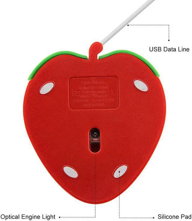 Alt view image 4 of 5 - CHYI Cute Cartoon Strawberry Wired Mouse Mini 3D Mouse For Gilr Gift USB Optical Mice 800 DPI Computer Office Mause For Laptop