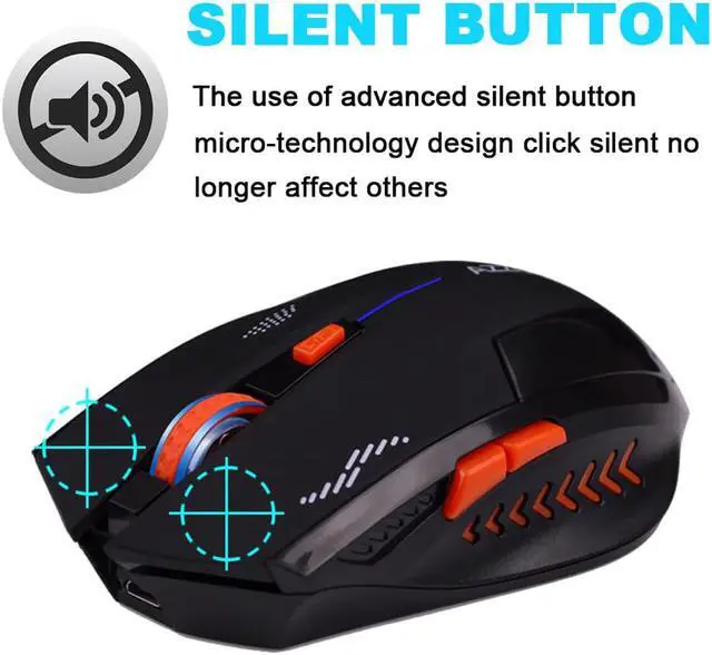 Alt view image 2 of 6 - AZZOR Rechargeable Wireless Illuminate Computer Mouse Mice Laser Gaming 2.4G Gamer Silence Lithium Battery Build-in