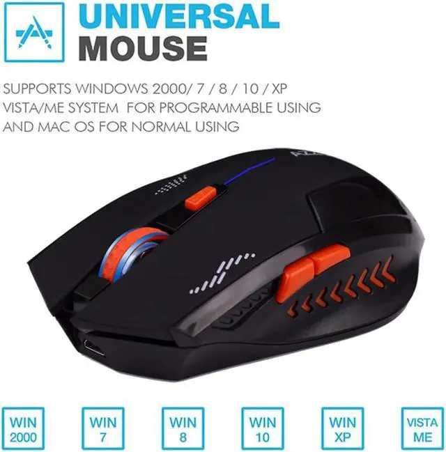 Alt view image 6 of 6 - AZZOR Rechargeable Wireless Illuminate Computer Mouse Mice Laser Gaming 2.4G Gamer Silence Lithium Battery Build-in