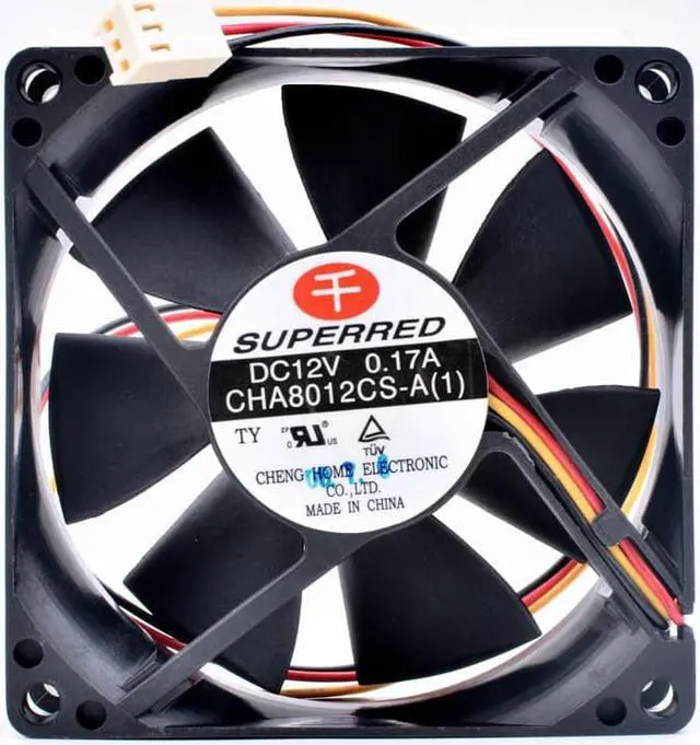 Alt view image 3 of 4 - thousand red 8cm 8025 12V 0.17A double ball 3 lines 3pin speed computer chassis power CPU cooling fan